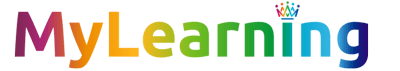 My Learning logo with a crown over the i on Learning and the font is in a gradient of multiple of colours like a rainbox